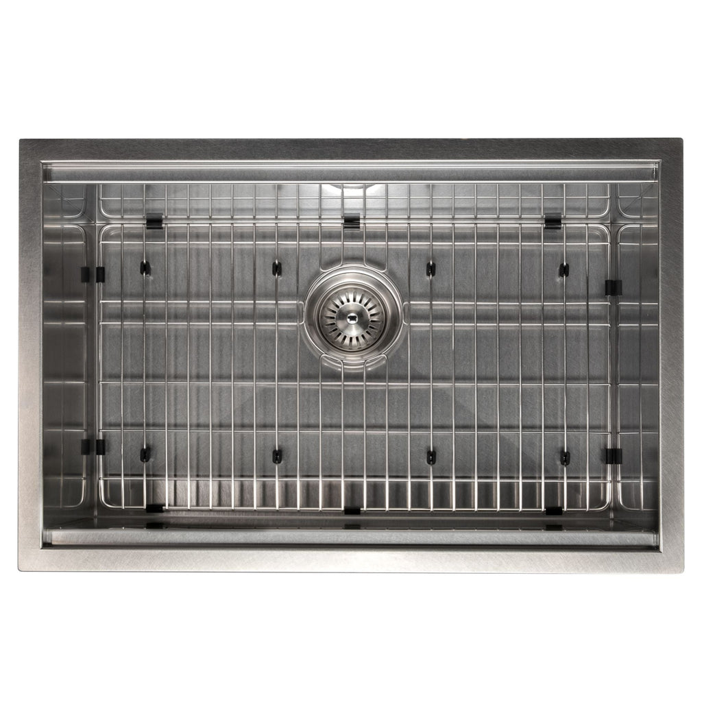 ZLINE 27" Garmisch Undermount Single Bowl Satin Stainless Steel Kitchen Sink with Bottom Grid and Accessories, SLS-27S