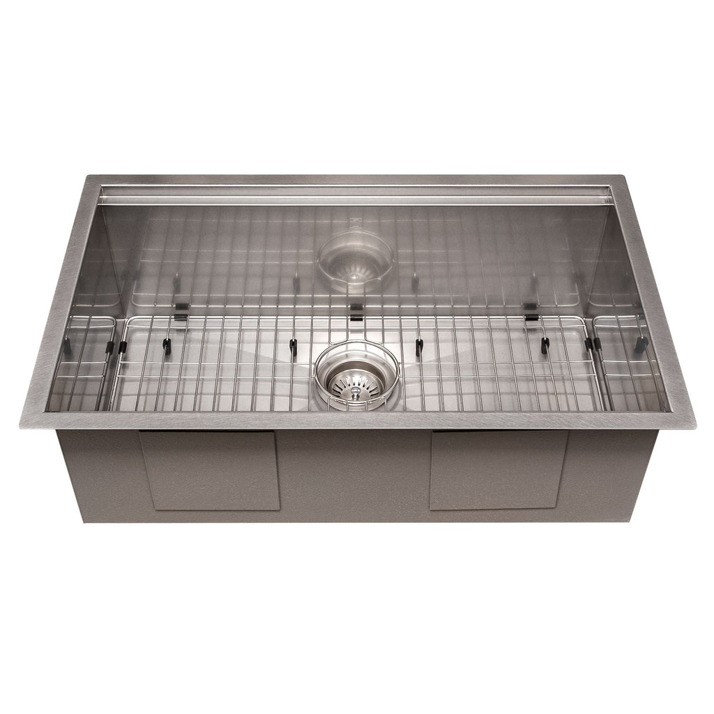 ZLINE 30" Garmisch Undermount Single Bowl Satin Stainless Steel Kitchen Sink with Bottom Grid and Accessories, SLS-30S