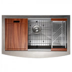 ZLINE 33" Moritz Farmhouse Apron Mount Single Bowl Satin Stainless Steel Kitchen Sink with Bottom Grid and Accessories, SLSAP-33S