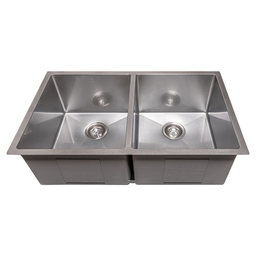 ZLINE 33" Anton Undermount Double Bowl Satin Stainless Steel Kitchen Sink with Bottom Grid, SR50D-33S