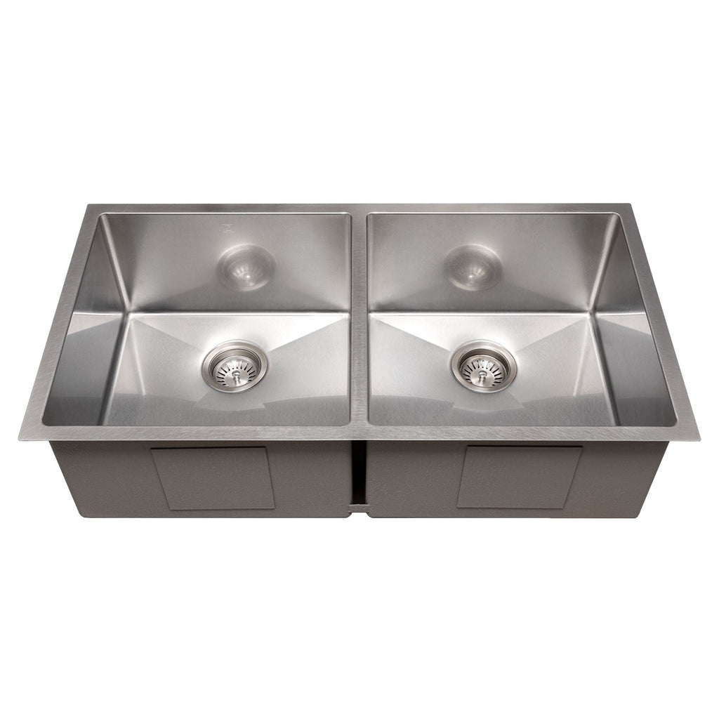 ZLINE 36" Anton Undermount Double Bowl Satin Stainless Steel Kitchen Sink with Bottom Grid, SR50D-36S