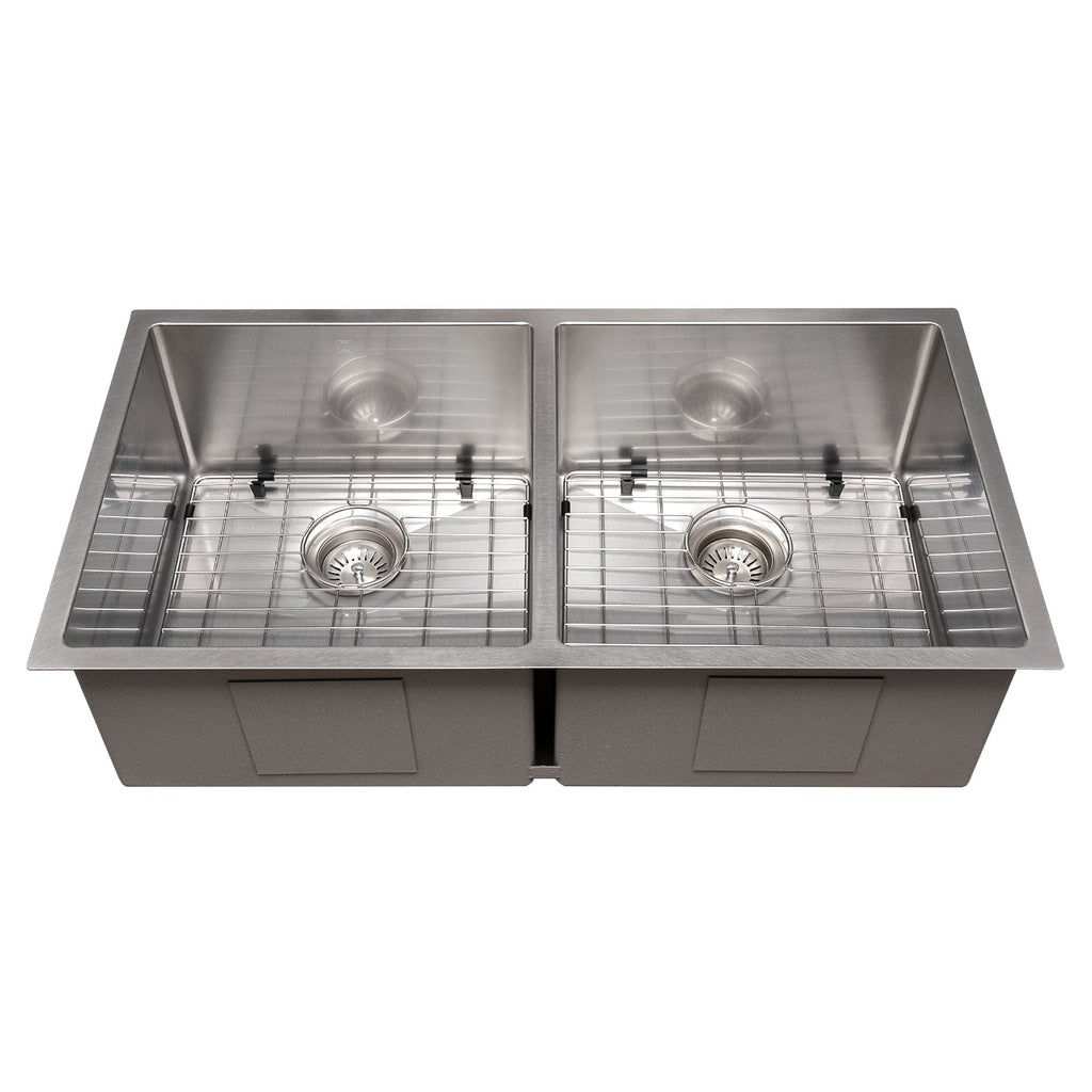ZLINE 36" Anton Undermount Double Bowl Satin Stainless Steel Kitchen Sink with Bottom Grid, SR50D-36S
