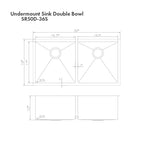 ZLINE 36" Anton Undermount Double Bowl Satin Stainless Steel Kitchen Sink with Bottom Grid, SR50D-36S