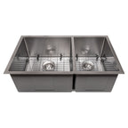 ZLINE 33" Chamonix Undermount Double Bowl Satin Stainless Steel Kitchen Sink with Bottom Grid, SR60D-33S