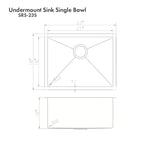 ZLINE 23" Meribel Undermount Single Bowl Satin Stainless Steel Kitchen Sink with Bottom Grid, SRS-23S