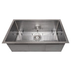 ZLINE 30" Meribel Undermount Single Bowl Satin Stainless Steel Kitchen Sink with Bottom Grid, SRS-30S