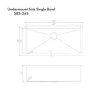 ZLINE 36" Meribel Undermount Single Bowl Satin Stainless Steel Kitchen Sink with Bottom Grid, SRS-36S