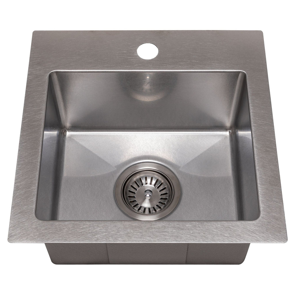 ZLINE 15" Donner Topmount Single Bowl Satin Stainless Steel Bar Kitchen Sink, STS-15S