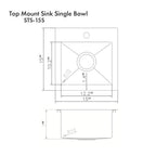 ZLINE 15" Donner Topmount Single Bowl Satin Stainless Steel Bar Kitchen Sink, STS-15S