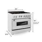 ZLINE 36 in. Legacy Dual Fuel Range with Gas Cooktop, Electric Convection Oven, 6 Brass Burners and Griddle in Satin Stainless Steel, 4.6 cu. ft. (RAS-SN-BR-GR-36)