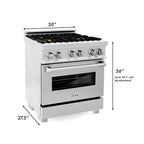 ZLINE Legacy 30 in. 4.0 cu. ft. Dual Fuel Range with 4 Brass Burners, Gas Cooktop and Electric Convection Oven, Satin Stainless Steel (RAS-SN-BR-30)