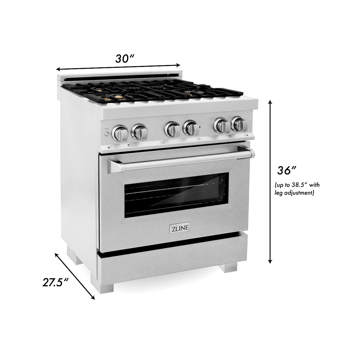 ZLINE Legacy 30 in. 4.0 cu. ft. Dual Fuel Range with 4 Brass Burners, Gas Cooktop and Electric Convection Oven, Satin Stainless Steel (RAS-SN-BR-30)