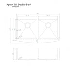 ZLINE 36" Niseko Farmhouse Apron Mount Double Bowl Satin Stainless Steel Kitchen Sink with Bottom Grid, SA50D-36S