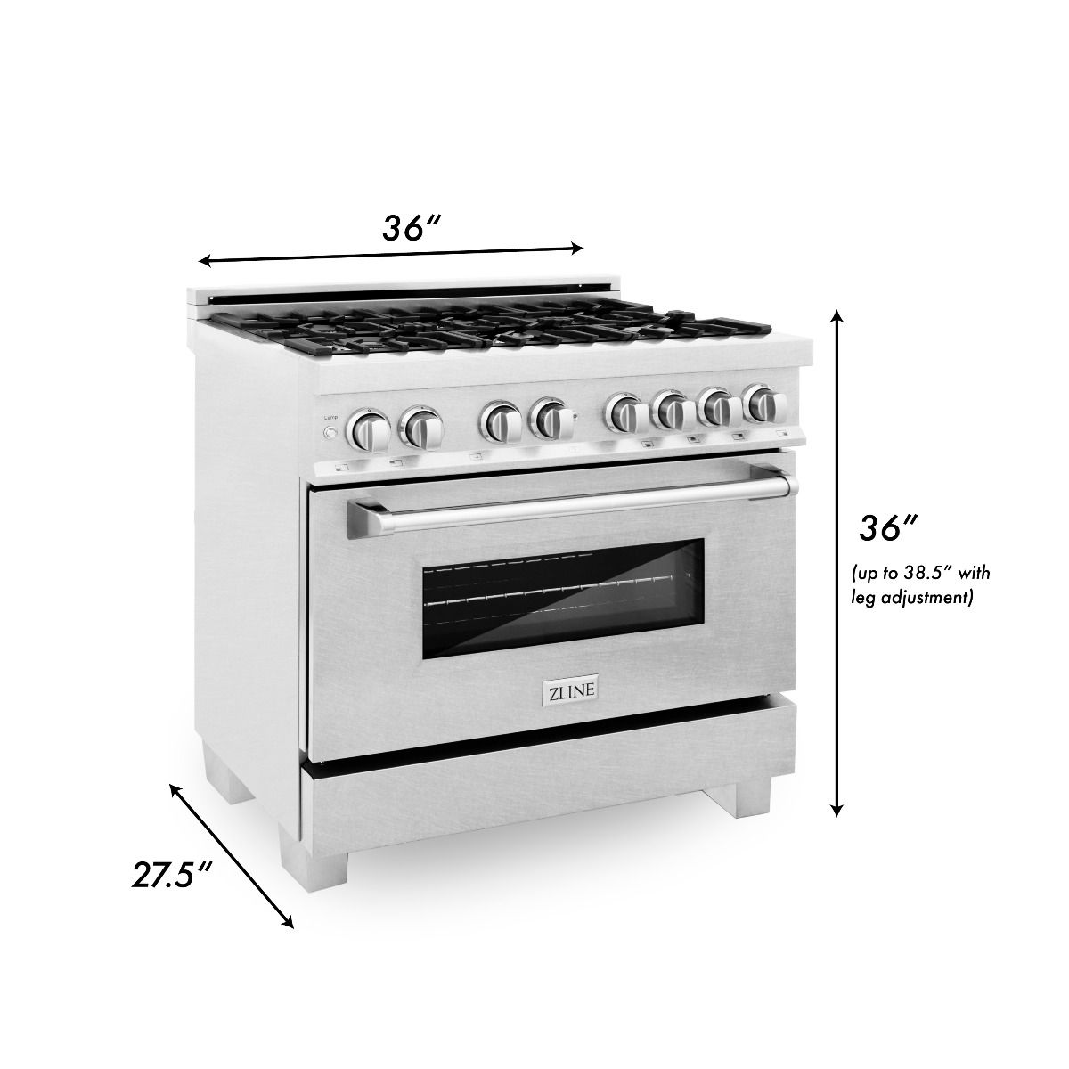 ZLINE 36 in. Kitchen Appliance Package with Satin Stainless Steel Stainless Dual Fuel Range, Ducted Vent Range Hood and Tall Tub Dishwasher, 3KP-RASRH36-DWV