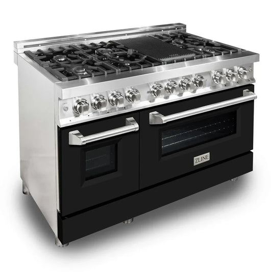 ZLINE 48-Inch Professional Gas Range with Electric Oven, 7 Burners, 6.0 cu. ft., Stainless Steel with Matte Black Accents (Model RA-BLM-48)