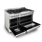 ZLINE 48-Inch Dual Fuel Range with Gas Cooktop, Electric Oven, Griddle, 6.0 cu. ft., White Matte Door, Stainless Steel (RA-WM-GR-48)