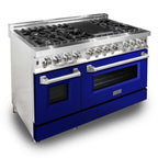 ZLINE 48 in. 6.0 cu. ft. Dual Fuel Range with 7 Gas Burners and Electric Convection Oven in Stainless Steel with Blue Gloss Door (RA-BG-48)