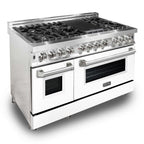 ZLINE 48 in. 6.0 cu. ft. Professional Dual Fuel Range with Gas Cooktop and Electric Convection Oven in Stainless Steel with White Matte Door (RA-WM-48)