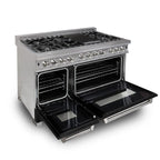 ZLINE Appliance Package - 48" Dual Fuel Range with Black Matte Door and Convertible Vent Range Hood in Satin Stainless Steel, 2KP-RASBLMRH48