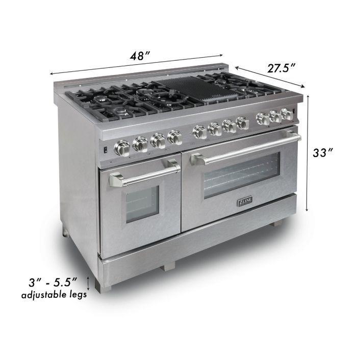 ZLINE 48 in. Legacy Dual Fuel Range with 7 Gas Burners and Double Electric Ovens, 6.0 cu. ft., Satin Stainless Steel with Black Matte Doors (RAS-BLM-48)