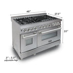 ZLINE 48 in. 6.0 cu. ft. Legacy Dual Fuel Range with 7 Burner Gas Cooktop and Double Electric Ovens in Satin Stainless Steel with Blue Matte Doors (RAS-BM-48)