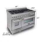 ZLINE 48 in. Legacy Dual Fuel Range, 7-Burner Gas Cooktop, 2 Electric Ovens, 6.0 cu. ft., Satin Stainless Steel with White Matte Doors (RAS-WM-48)