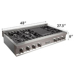 ZLINE Appliance Package - 48" Rangetop With 7 Gas Burners, Range Hood in Satin Stainless Steel, 2KP-RTSRH48