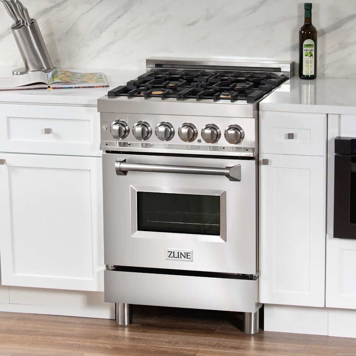 ZLINE 24 in. Dual Fuel Range with Gas Burners and Electric Oven in Stainless Steel with Brass Burners (RA-BR-24)