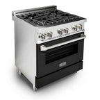 ZLINE 30" Professional Dual Fuel Range with Gas Cooktop and Electric Convection Oven in Stainless Steel with Black Matte Door (RA-BLM-30)