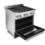 ZLINE 30" Professional Dual Fuel Range with Gas Cooktop and Electric Convection Oven in Stainless Steel with Black Matte Door (RA-BLM-30)