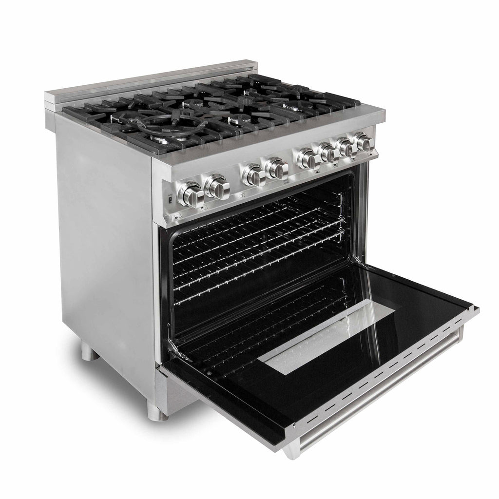 ZLINE 36 in. 4.6 cu. ft. Legacy Dual Fuel Range with 6 Gas Burners and Electric Convection Oven, Stainless Steel with Satin Stainless Steel Door (RA-SN-36)