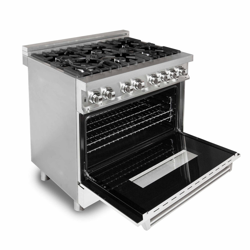ZLINE 36-Inch Dual Fuel Professional Range with 6 Gas Burners, Electric Convection Oven, White Matte Door, Stainless Steel, Model RA-WM-36