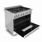 ZLINE 36-Inch Dual Fuel Professional Range with 6 Gas Burners, Electric Convection Oven, White Matte Door, Stainless Steel, Model RA-WM-36