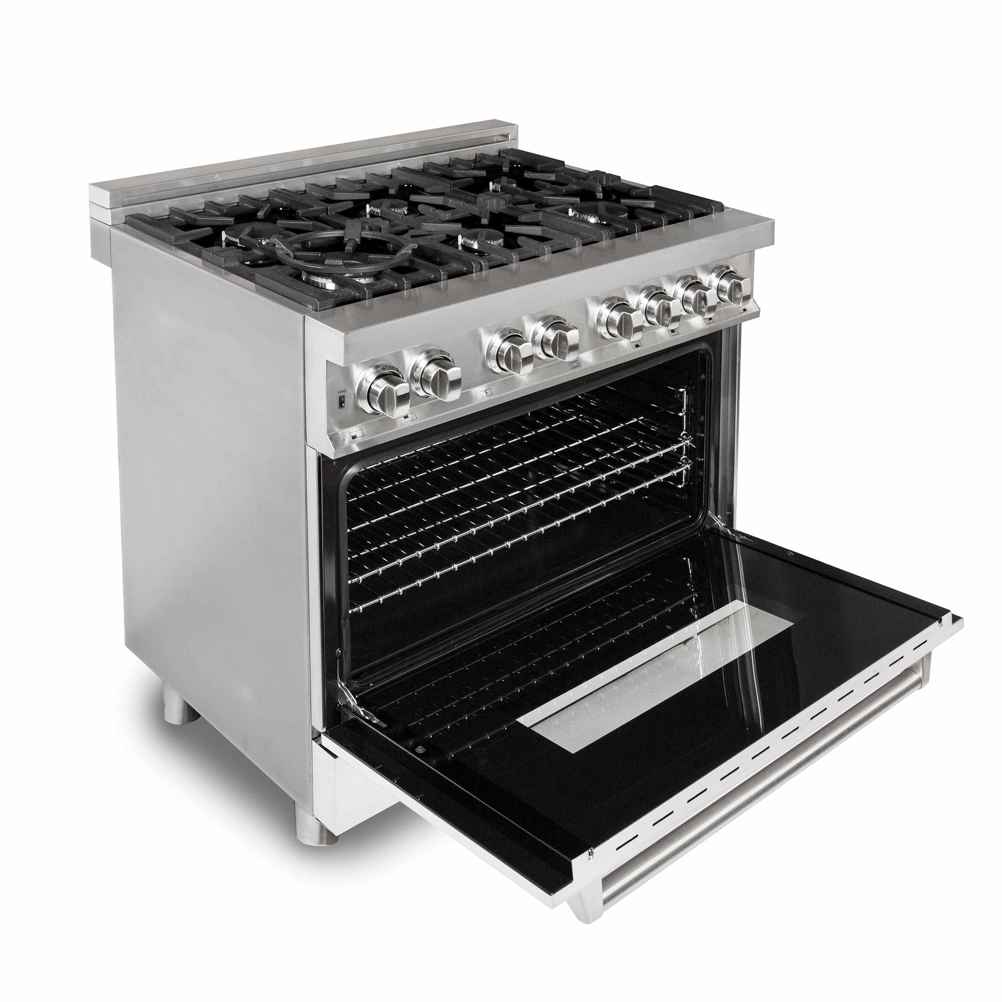 ZLINE 36-Inch Dual Fuel Range with Gas Cooktop, Electric Oven, Griddle, and White Matte Door in Stainless Steel, 4.6 cu. ft. (RA-WM-GR-36)