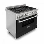 ZLINE 36" Dual Fuel Range with Gas Burners and Electric Oven, Stainless Steel with Black Matte Door (RA-BLM-36)