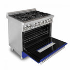 ZLINE RA-BM-36 36-Inch Professional Gas Range with Electric Oven, Stainless Steel with Blue Matte Door (RA-BM-36)