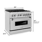 ZLINE 36 in. Dual Fuel Range with 6 Brass Gas Burners, Electric Convection Oven, Griddle, 4.6 cu. ft., Stainless Steel (RA-BR-GR-36)