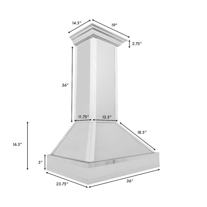 ZLINE 30 Inch Wall Mount Range Hood Satin Stainless Steel Mirror Accents Designer Series (655MR-30)