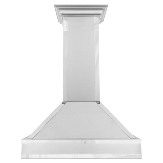 ZLINE 36" Wall Mount Range Hood – Satin Stainless Steel, Ducted, Mirror Accents, Designer Series (655MR-36)