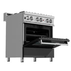 ZLINE 30 in. Dual Fuel Range in Satin Stainless Steel with Black Matte Door & 30 in. Range Hood Appliance Package, 2KP-RASBLMRH30