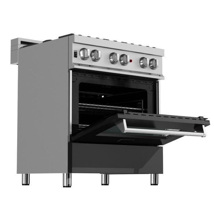 ZLINE 30 in. Dual Fuel Range in Satin Stainless Steel with Black Matte Door & 30 in. Range Hood Appliance Package, 2KP-RASBLMRH30