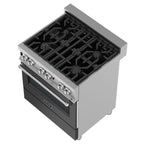 ZLINE 30 in. Dual Fuel Range in Satin Stainless Steel with Black Matte Door & 30 in. Range Hood Appliance Package, 2KP-RASBLMRH30