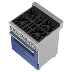 ZLINE 30" Dual Fuel Range in Satin Stainless Steel with Blue Matte Door & 30" Range Hood Appliance Package, 2KP-RASBMRH30