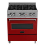 ZLINE Legacy 30 in. Dual Fuel Range with 4 Burners and Electric Convection Oven, 4.0 cu. ft., Satin Stainless Steel with Red Gloss Door (RAS-RG-30)