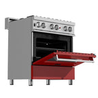 ZLINE Legacy 30 in. Dual Fuel Range with 4 Burners and Electric Convection Oven, 4.0 cu. ft., Satin Stainless Steel with Red Gloss Door (RAS-RG-30)