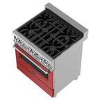 ZLINE Legacy 30 in. Dual Fuel Range with 4 Burners and Electric Convection Oven, 4.0 cu. ft., Satin Stainless Steel with Red Gloss Door (RAS-RG-30)