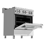 ZLINE Kitchen and Bath 30 in. Dual Fuel Range in Satin Stainless Steel with White Matte Door & 30 in. Range Hood Appliance Package, 2KP-RASWMRH30