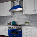 ZLINE 36 in. Legacy Dual Fuel Range, 4.6 cu. ft., 6 Burner Gas Cooktop, Electric Convection Oven, Satin Stainless Steel with Blue Gloss Door (RAS-BG-36)