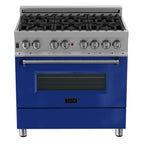 ZLINE 36 in. Legacy Dual Fuel Range, 4.6 cu. ft., 6 Burner Gas Cooktop, Electric Convection Oven, Satin Stainless Steel with Blue Gloss Door (RAS-BG-36)