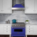 ZLINE 36-Inch Legacy Dual Fuel Range, 4.6 cu. ft., 6 Burner Gas Cooktop with Electric Convection Oven, Satin Stainless Steel with Blue Matte Door, Model RAS-BM-36
